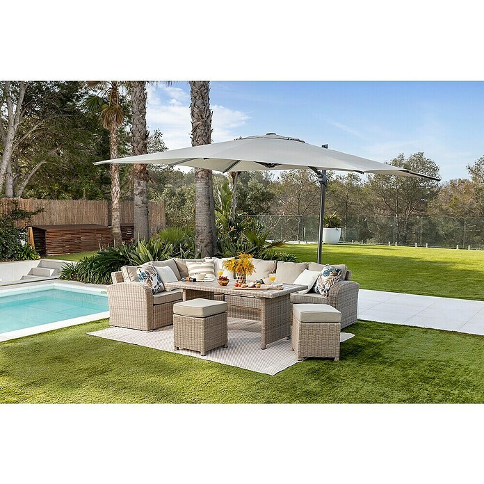 Sunfun Conjunto de muebles Portland III (6 pzs., Ratán sintético/Aluminio, Crema) | BAUHAUS