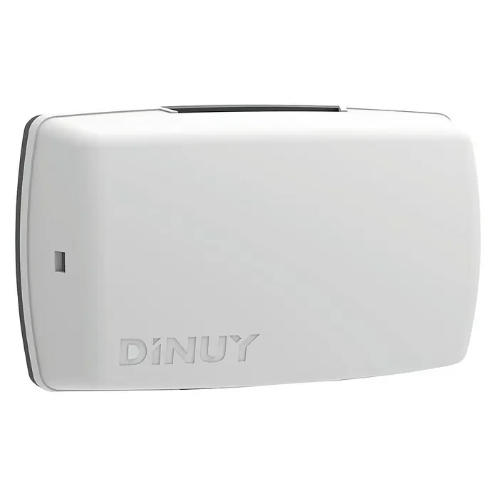 Dinuy Timbre con hilos Bison 2.000 - IP20 - Primer plano de un dispositivo D'DINUY blanco. Ideal para aplicaciones de hogar inteligente y soluciones IoT, ofrece conectividad fiable.
