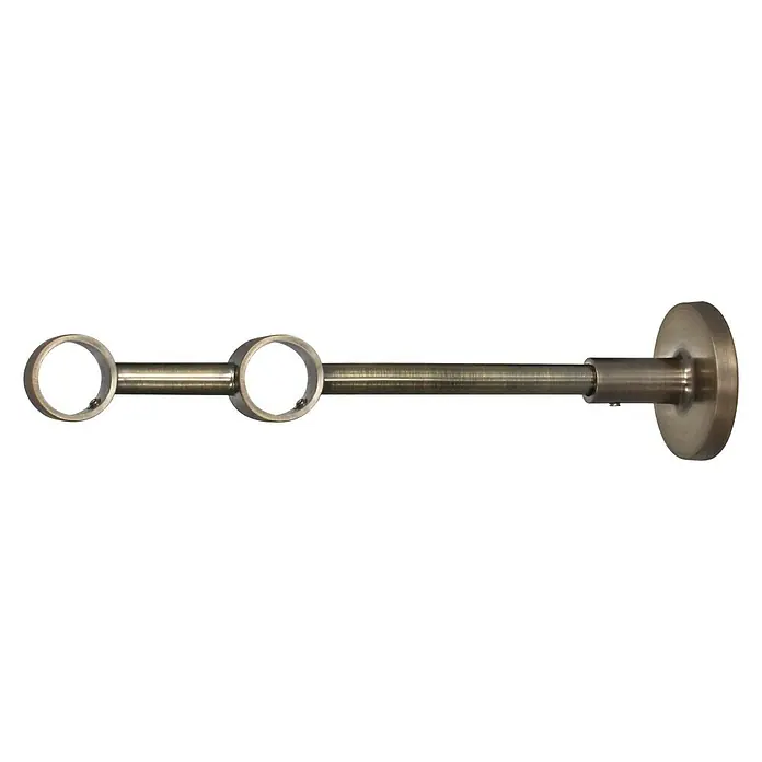 Expo Ambiente Doppelträger Wire - Brüniert, Geeignet für: Gardinenstangen Ø 20 mm, Länge: 21 cm - Nahaufnahme einer bronzefarbenen Doppelgardinenstange zur Wandmontage, ideal für Vorhänge und Dekorationen.