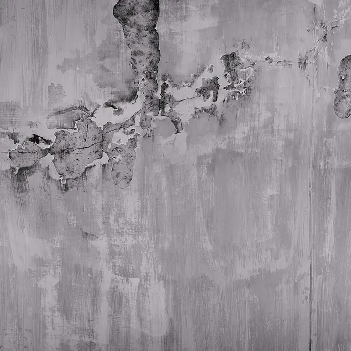 Rasch Fototapete Digitaldruck in Betonoptik - B x H: 424 x 260 cm, Vlies - Detailaufnahme einer grauen, abgenutzten Wand mit Rissen und abblätternder Farbe, die eine interessante Textur erzeugt.