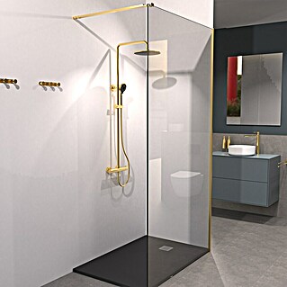 Camargue Mampara de ducha fija Mannheim (An x Al: 100 x 200 cm, Oro)