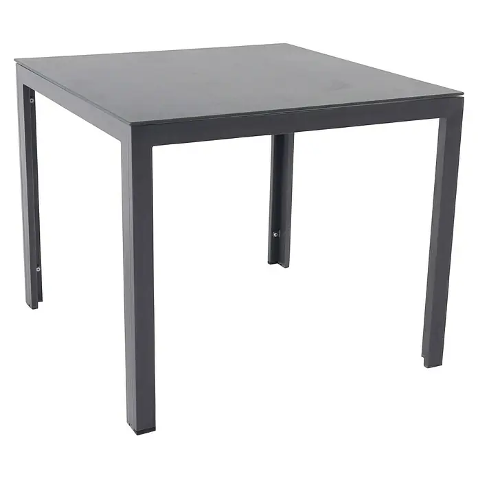 Sunfun Maja Mesa de jardín - L x An x Al: 90 x 90 x 74 cm, Aluminio, vidrio, Rectangular, Antracita - Mesa de comedor de exterior gris con estructura de aluminio y tablero liso, ideal para comidas al aire libre.