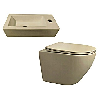 Best Design Hangend toiletset + Fontein (Zonder spoelrand, Khaki, Softclose)