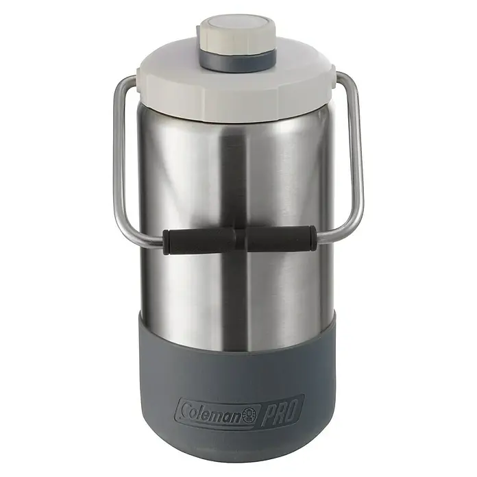 Coleman Termo Jug Pro - 1,8 l, Silicona - Enfriador de bebidas Coleman Pro de acero inoxidable con base y asa grises, perfecto para usar en movimiento.