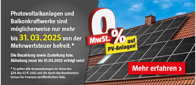 Mehrwertsteuerbefreiung auf PV Produkte