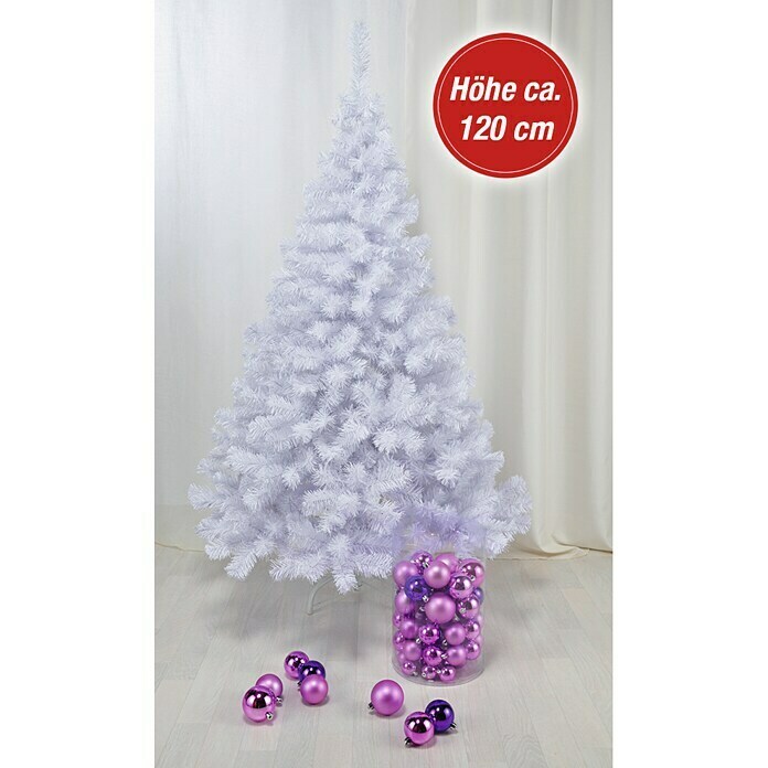 Künstlicher Weihnachtsbaum (Höhe: 120 cm, Mit Standfuß, 200 Zweige, Weiß)
