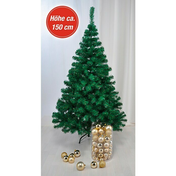 Künstlicher Weihnachtsbaum (Höhe: 150 cm, Mit Standfuß, 200 Zweige, Grün)