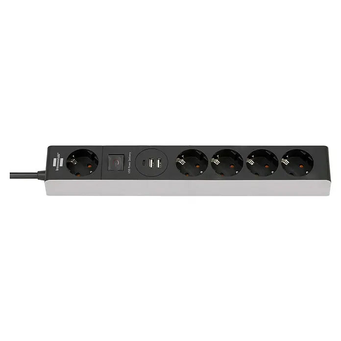 Brennenstuhl Steckdosenleiste mit Power-Delivery - Kabellänge: 1,5 m, Mit Schalter - Schwarz-weiß Brennenstuhl Steckdosenleiste mit 6 Schuko-Steckdosen, Schalter, 1 USB-C PD und 2 USB-A Anschlüssen.