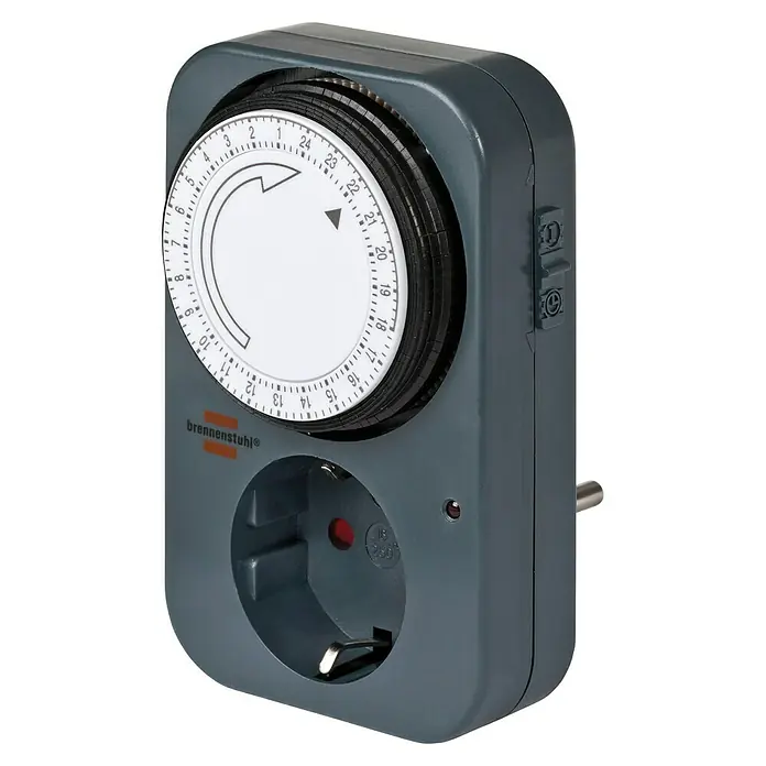 Brennenstuhl Tages-Zeitschaltuhr Silverline - Anthrazit, Mechanisch, 3.500 W - Eine graue Brennenstuhl Zeitschaltuhr für den Innenbereich mit 24-Stunden-Timer und Steckdose, ideal zur Steuerung von Geräten.