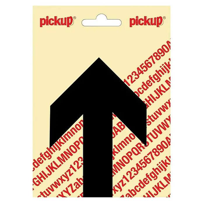 Pickup Aufkleber - Motiv: Pfeil, Schwarz - Aufkleberbogen mit einem schwarzen Pfeil und roten Buchstaben, ideal zum Beschriften und Markieren.