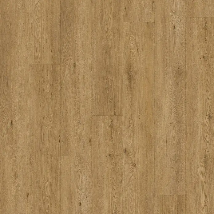Suelo vinílico SPC Roble Olver - 1.220 x 180 x 5,5 mm, Marrón, Resistente al agua - Patrón de suelo laminado de alta calidad en tonos de madera cálidos. Perfecto para un hogar acogedor y elegante.