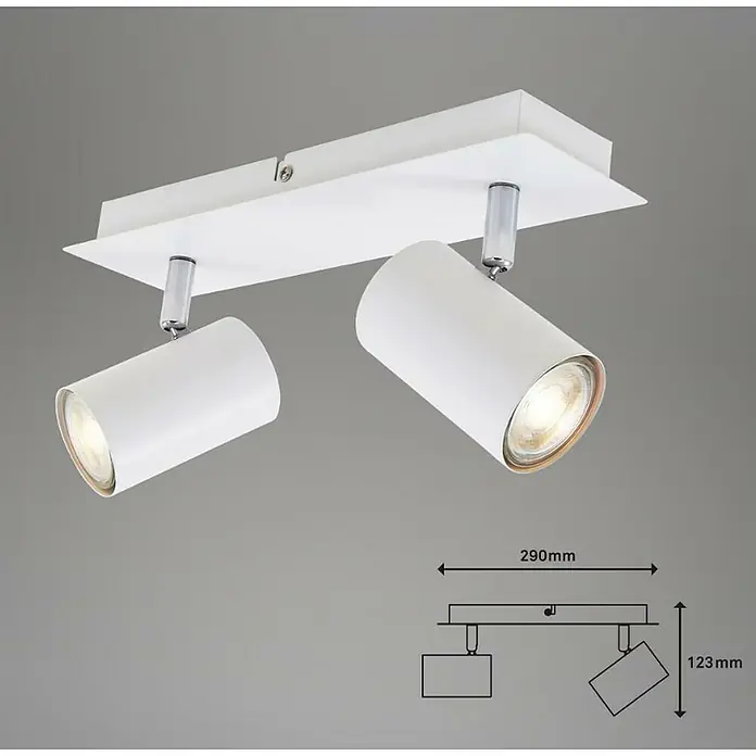 Briloner Regleta Run - 40 W, 2 ud., L x An x Al: 80 x 290 x 123 mm, Blanco, GU10 - Lámpara de techo blanca con dos focos ajustables.