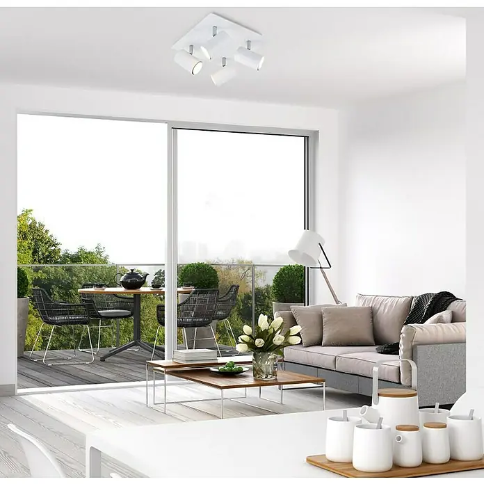 Briloner Regleta Run - 40 W, 4 ud., L x An x Al: 123 x 265 x 265 mm, Blanco, GU10 - Moderna lámpara de techo blanca con cuatro focos, ideal para interiores elegantes y para proporcionar una solución de iluminación flexible.