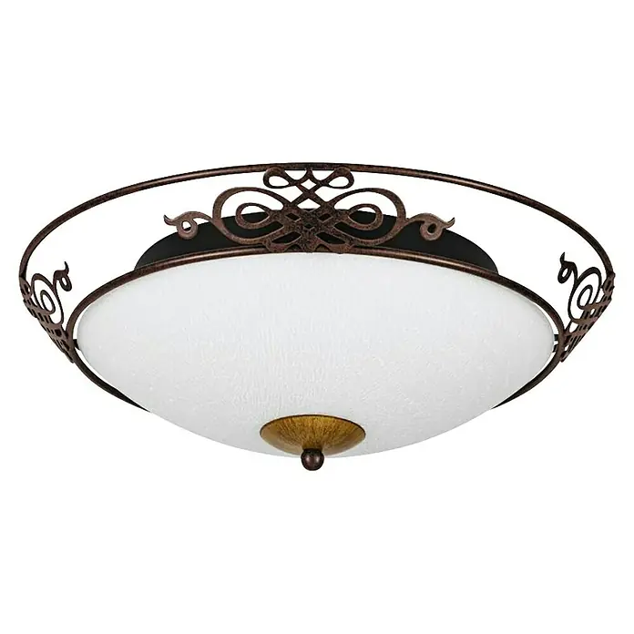 Eglo Plafón redondo Mestre - 120 W, Ø x Al: 39 x 13,5 cm, Marrón, E27 - Elegante lámpara de techo con marco de metal color bronce y pantalla de vidrio blanco. Diseño elegante para un ambiente acogedor.