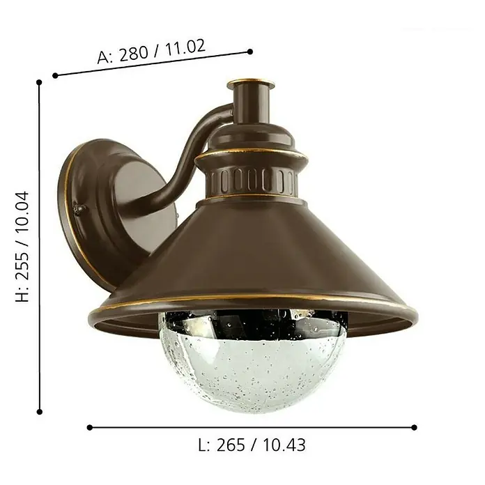 Eglo Aplique exterior Albacete - 60 W, 28 x 26,5 x 25,5 cm, Marrón, IP44 - Aplique de pared exterior de bronce con globo de cristal transparente que proporciona una iluminación cálida y acogedora.