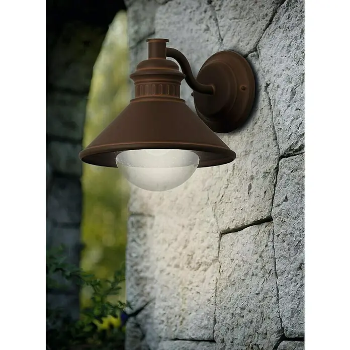 Eglo Aplique exterior Albacete - 60 W, 28 x 26,5 x 25,5 cm, Marrón, IP44 - La lámpara de pared rústica de bronce proporciona iluminación ambiental en exteriores y enfatiza el encanto rústico.