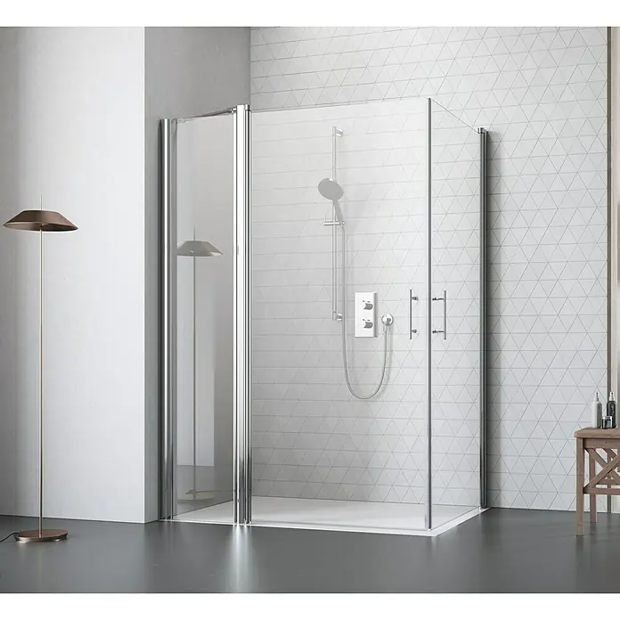 Camargue Vario Duschwand-Seitenteil S15 - B x H: 40 x 191,5 cm, Beschichtet, Silber - Elegante Duschkabine mit klaren Glaswänden und Chromrahmen. Die moderne Armatur und das minimalistische Design machen sie zum Blickfang im Badezimmer.