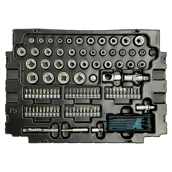 Makita Werkzeugkoffer E-08713 - 120 -tlg. - Makita-Werkzeugsatz: Umfassendes Set mit Steckschlüsseln, Bits und Zubehör für vielfältige Anwendungen.