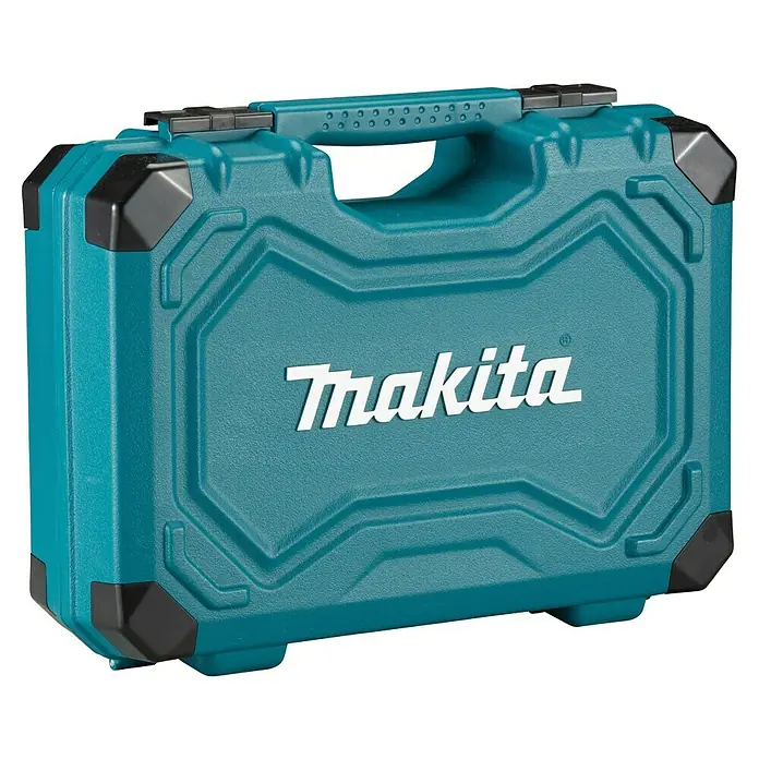 Makita Werkzeugkoffer E-08458 - L x B x H: 312 x 420 x 130 mm, 87 -tlg. - Die hellblaue Makita Werkzeugkiste mit dem weißen Firmenlogo bietet robusten Schutz für Elektrowerkzeuge und Zubehör beim Transport.