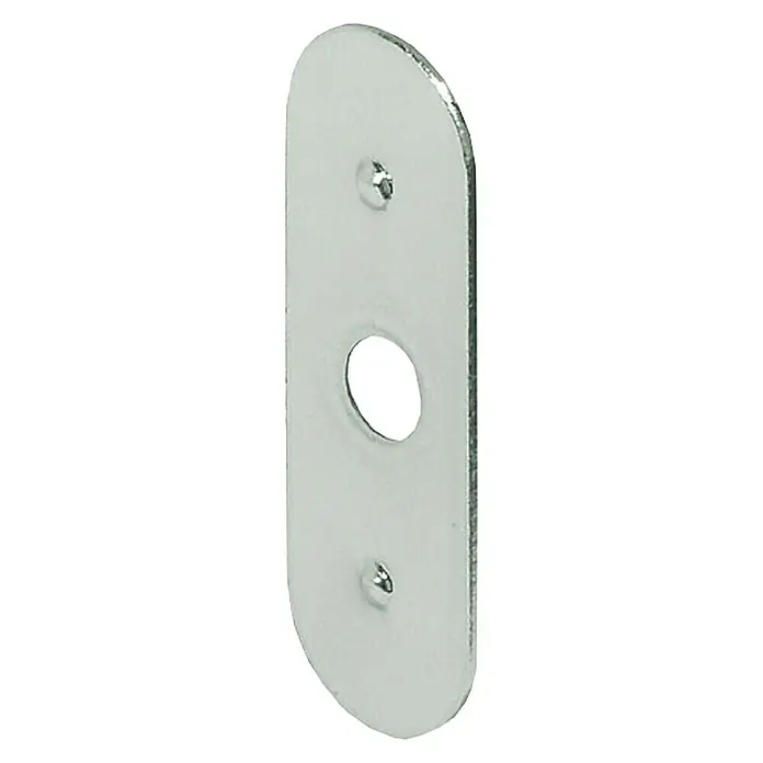 Suki Cierre magnético - Fuerza de adherencia: 2 kg, L x An x Al: 35 x 15 x 1,11 mm - Escudo metálico con extremos redondeados y orificio central, acabado brillante y orificios de montaje visibles.