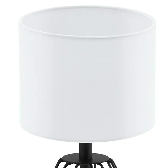Eglo Lámpara de sobremesa Carlton 2 - 60 W, L x An x Al: 16,5 x 16,5 x 30,5 cm, Negro, E14 - Pantalla de lámpara cilíndrica blanca sobre una base de lámpara de metal negro.