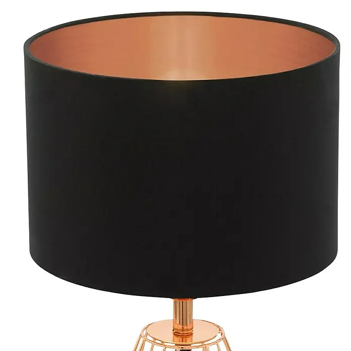 Eglo Carlton 2 Lámpara de sobremesa - 60 W, L x An x Al: 16,5 x 16,5 x 30,5 cm, Rosa dorado, E14 - Pantalla de lámpara cilíndrica negra con interior oro rosado, sobre base de lámpara dorada.