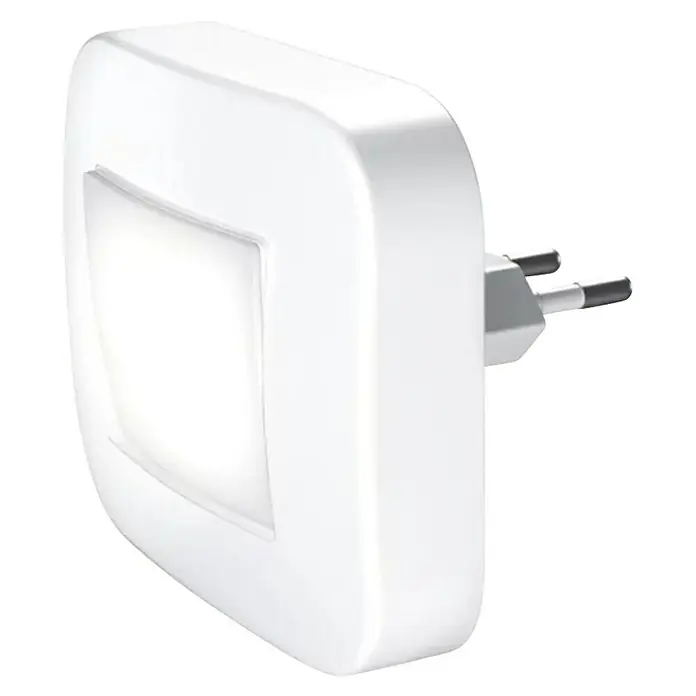 Ledvance LED-Nachtlicht Lunetta Hall - 0,2 W, Weiß, L x B x H: 6,5 x 8,4 x 7,3 cm - Weißes, quadratisches LED-Nachtlicht mit transparentem Diffusor und zweipoligem Stecker.