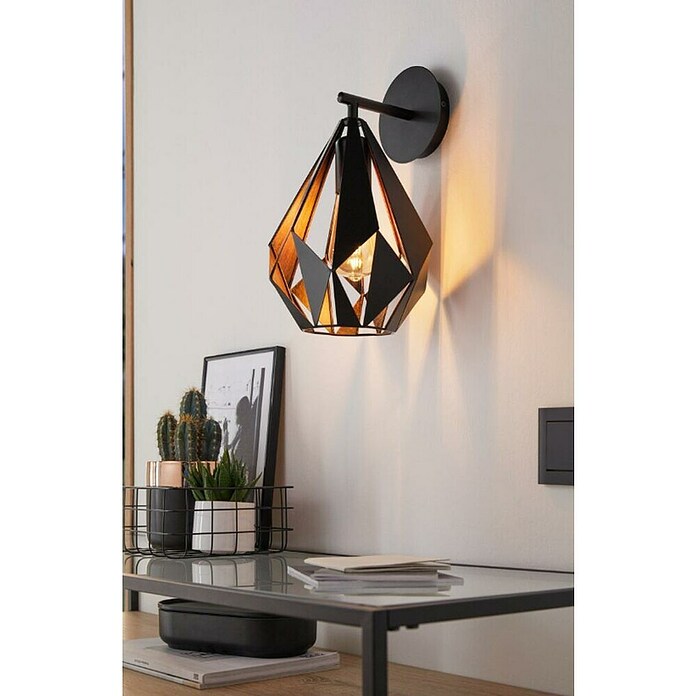 Eglo Aplique de pared Carlton 1 (60 W, Negro, L x An x Al: 20,5 x 22 x 33 cm)
