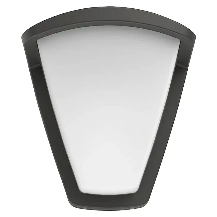 Philips Aplique exterior KisKadee - 42 W, 197 x 140 x 212 mm, Antracita/Blanco, IP44 - Primer plano de una moderna lámpara de techo LED con marco gris y superficie de luz difusa trapezoidal.