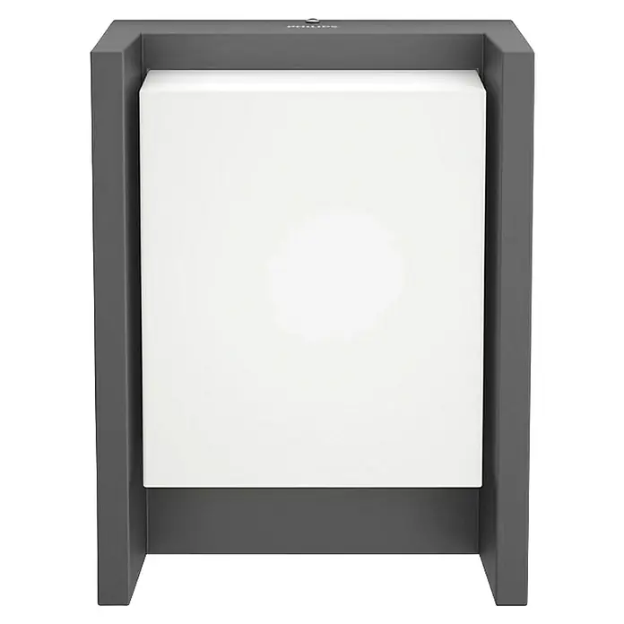 Philips Aplique exterior LED Arbour - 6,5 W, 7,5 x 16,6 x 22,1 cm, Antracita/Blanco, IP44 - Luminaria exterior rectangular gris oscuro con panel difusor de luz blanco.