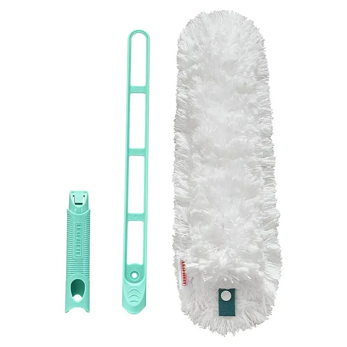 Leifheit Staubwedel Superduster XL - Mikrofaser - Hellgrünes flexibles Staubwedel-Set mit Griff, Rahmen und weißem flauschigen Mikrofaser-Reinigungskopf.