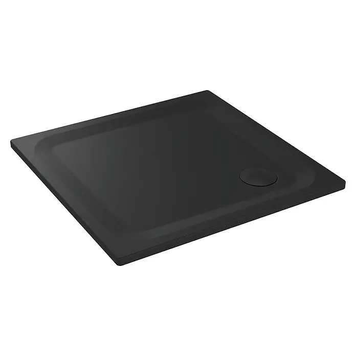 Sanicomfort Duschwanne - L x B: 90 x 90 cm, Stahl, Schwarz - Quadratische Duschwanne in Schwarz, modern und elegant. Ein stilvolles Element für jedes Badezimmer mit Ablaufloch.