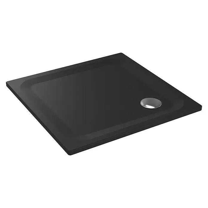 Sanicomfort Duschwanne - L x B: 90 x 90 cm, Stahl, Schwarz - Schwarze Duschwanne mit rundem Abfluss für ein modernes Badezimmer. Die flache Bauweise sorgt für einen barrierefreien Zugang.