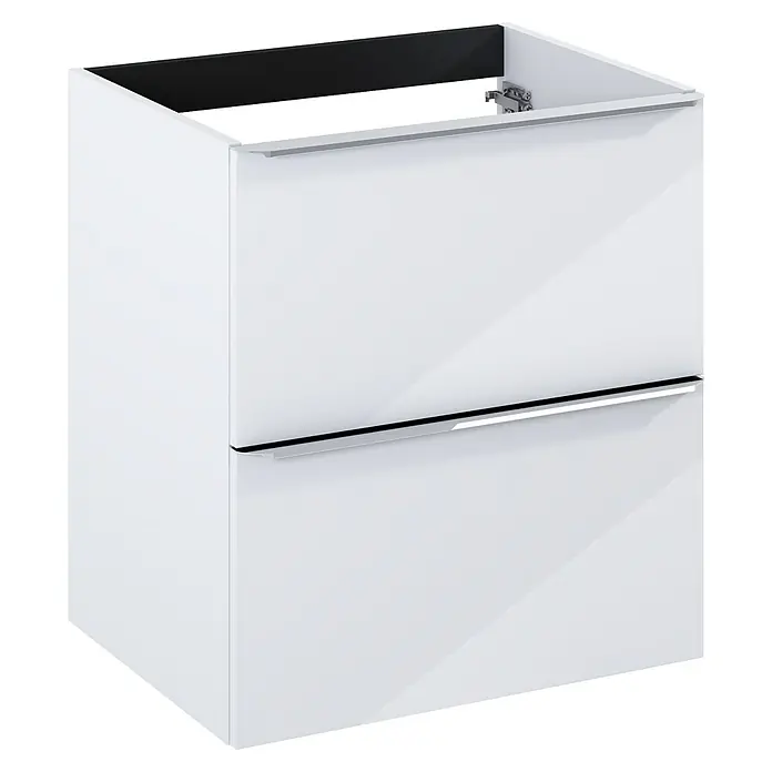 Riva Beauty 2.0 Waschtischunterschrank - B x T x H: 58,5 x 43,7 x 63,5 cm, Weiß Hochglanz - Moderner weißer Badezimmerschrank mit zwei Schubladen und eleganten Griffen. Ideal für ein stilvolles Badezimmerdesign.