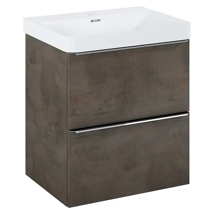 Riva Beauty 2.0 Waschtischunterschrank - B x T x H: 58,5 x 43,7 x 63,5 cm, Chromix Dark - Modernes Waschbeckenunterschrank-Set mit stilvoller brauner Oberfläche und minimalistischen Griffen für ein elegantes Badezimmerdesign.
