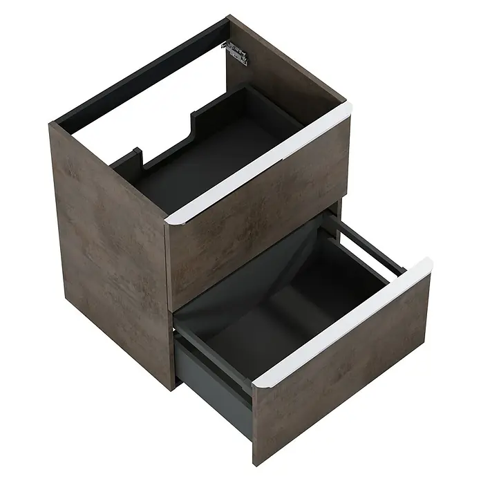 Riva Beauty 2.0 Waschtischunterschrank - B x T x H: 58,5 x 43,7 x 63,5 cm, Chromix Dark - Bild eines Badezimmerunterschranks mit zwei Schubladen in Holzoptik und modernem Design. Praktisch und stilvoll.