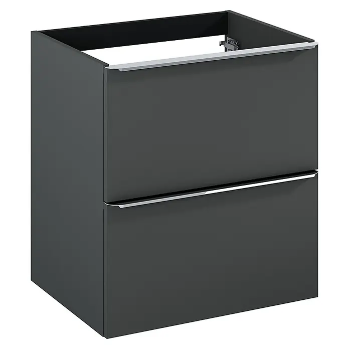 Riva Beauty 2.0 Waschtischunterschrank - B x T x H: 58,5 x 43,7 x 63,5 cm, Anthrazit - Ein grauer Waschtischunterschrank mit zwei Schubladen und silberfarbenen Griffen. Praktisches und stilvolles Möbelstück für jedes Badezimmer.