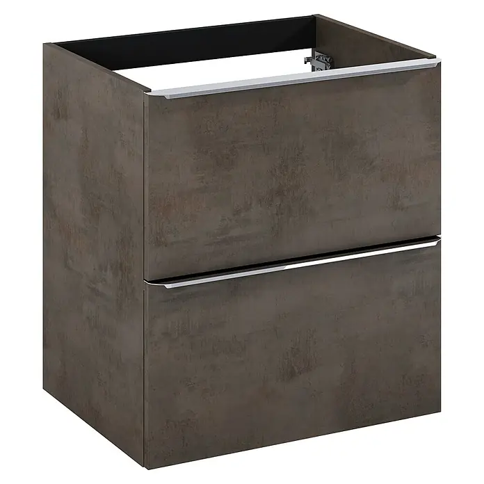Riva Beauty 2.0 Waschtischunterschrank - B x T x H: 58,5 x 43,7 x 63,5 cm, Chromix Dark - Ein Waschbeckenunterschrank in Betonoptik mit zwei Schubladen und Griffen aus Chrom.