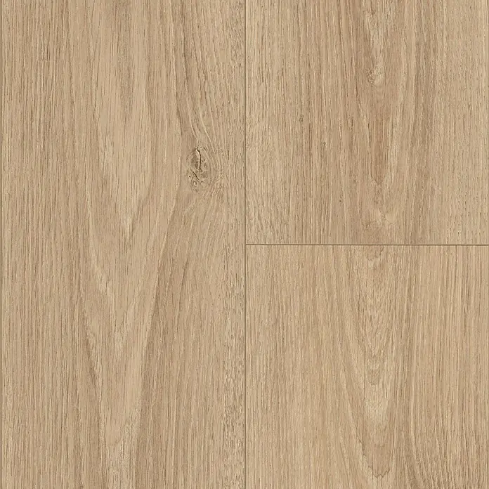 Egger Laminat NatureSense Aqua - Treviso Eiche braun, Landhausdiele, 1.292 x 193 x 8 mm - Das Bild zeigt eine Nahaufnahme eines hellbraunen Laminatbodens mit einer natürlichen Holzmaserung. Die Oberfläche ist matt und die Fugen sind kaum sichtbar.