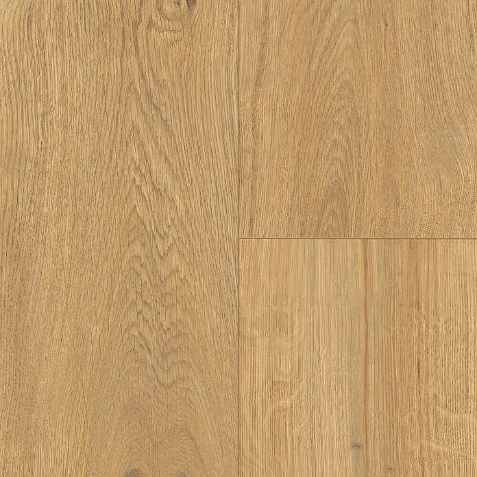 Egger Laminat NatureSense Aqua - Predaia Eiche honig, Landhausdiele, 1.292 x 193 x 8 mm - Nahaufnahme von hellem Eichenlaminatboden mit natürlicher Holzmaserung und warmer Farbgebung. Perfekt für ein gemütliches Ambiente.
