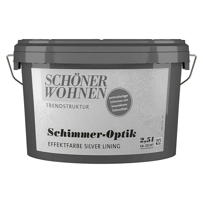 SCHÖNER WOHNEN-Farbe Trendstruktur Farbeffektputz Schimmer-Optik Effektfarbe - Silver-Lining, Schimmernd, 2,5 l - Dose Schöner Wohnen Trendstruktur Schimmer-Optik Effektfarbe Silver Lining. Für trendige Wandgestaltung mit Tiefeneffekt und edlem Silberglanz.