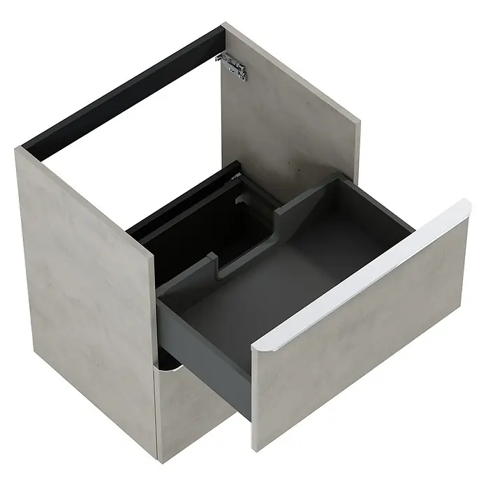 Riva Beauty 2.0 Waschtischunterschrank - B x T x H: 58,5 x 43,7 x 63,5 cm, Chromix Silver - Ein moderner Badezimmerschrank in neutralen Tönen mit einer Schublade und einer Tür, ideal für stilvolle Badaufbewahrungslösungen.