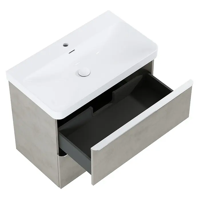 Riva Beauty 2.0 Waschtischunterschrank - B x T x H: 78,5 x 43,7 x 63,5 cm, Chromix Silver - Ein Waschbeckenunterschrank mit einer offenen Schublade. Das Badezimmermöbelstück bietet Stauraum und Funktionalität im Bad.