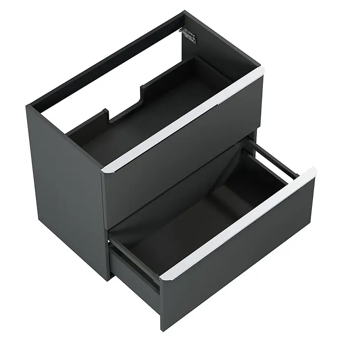 Riva Beauty 2.0 Waschtischunterschrank - B x T x H: 78,5 x 43,7 x 63,5 cm, Anthrazit - Abbildung eines modernen grauen Waschtischunterschranks mit zwei Auszügen und schlichten Griffen. Ideal für Badezimmer.