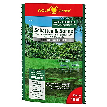 Wolf-Garten Rasensamen Schatten und Sonne (Nettomasse: 200 g, Saatgut ausreichend für: 10 m²)