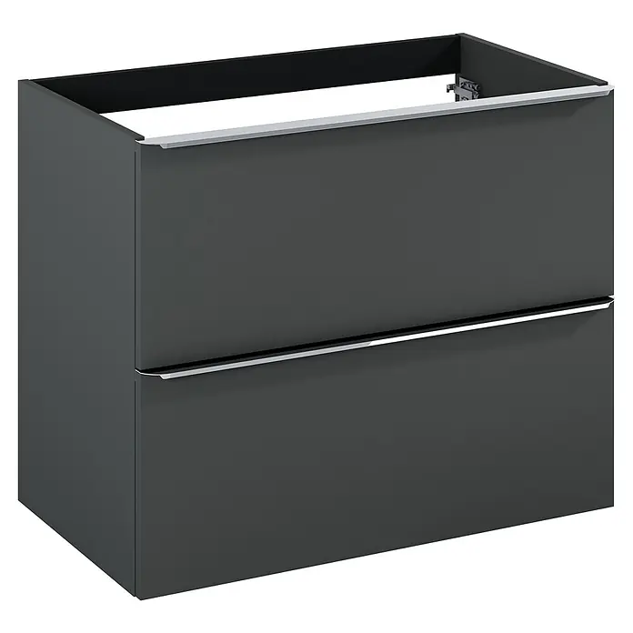 Riva Beauty 2.0 Waschtischunterschrank - B x T x H: 78,5 x 43,7 x 63,5 cm, Anthrazit - Bild eines modernen, grauen Waschbeckenunterschranks mit zwei Schubladen und Chromgriffen, ideal für ein stilvolles Badezimmer.