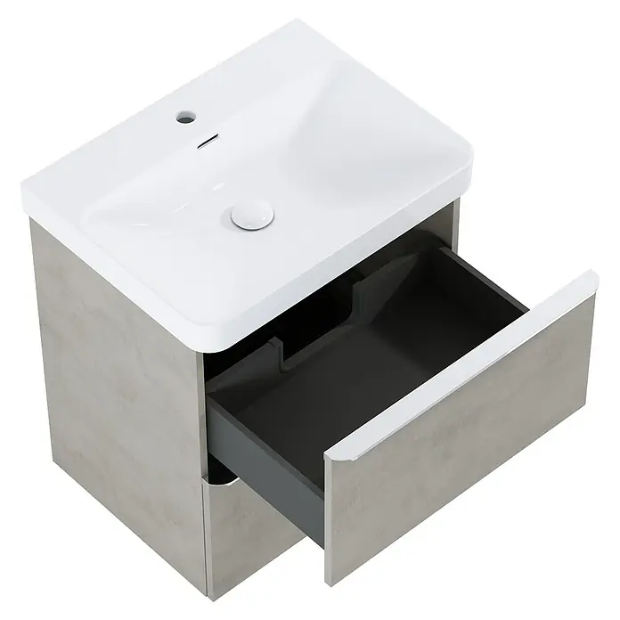 Riva Beauty 2.0 Waschtischunterschrank - B x T x H: 58,5 x 43,7 x 63,5 cm, Chromix Silver - Ein moderner Waschtisch mit offenem Schubfach, kombiniert Funktionalität und stilvolles Design für jedes Badezimmer.