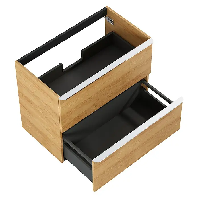 Riva Beauty 2.0 Waschtischunterschrank - B x T x H: 78,5 x 43,7 x 63,5 cm, Natural Hickory - Offener Waschtischunterschrank mit zwei Schubladen und Holzoptik. Das Möbelstück ist modern und bietet Stauraum im Badezimmer.