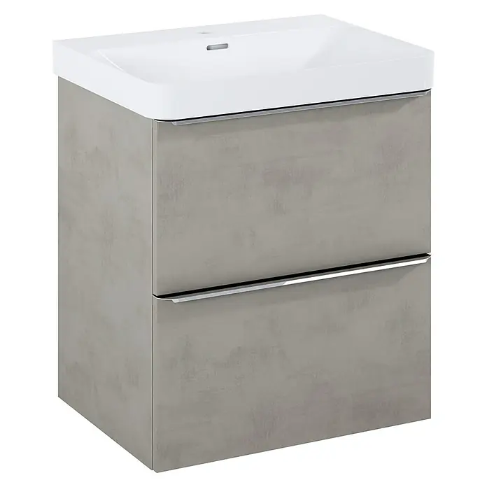Riva Beauty 2.0 Waschtischunterschrank - B x T x H: 58,5 x 43,7 x 63,5 cm, Chromix Silver - Moderne Waschtischkombination mit grauer Betonoptik und weißen Becken für stilvolle Badezimmerdesigns.