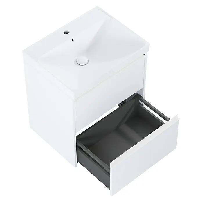 Riva Urban 2.0 Waschtischunterschrank - B x T x H: 60 x 45,1 x 63,5 cm, Weiß Matt - Hänge-Waschtisch mit offenem Schubfach. Der weiße Waschtisch hat ein modernes Design und bietet Stauraum im Badezimmer.